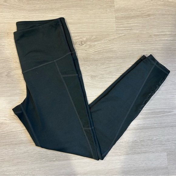 Mono B Women's Dark Green Everyday High Waist Leggings with Mesh and Pockets - M - Picture 1 of 10